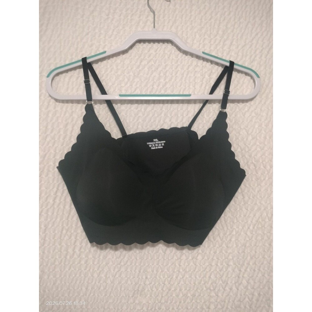 Women's Wireless Scalloped Deep V Neck Comfortable T Shirt Bra XXL Black